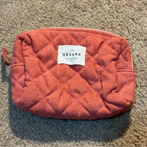 Sezane Quilted Coral Makeup Pouch France